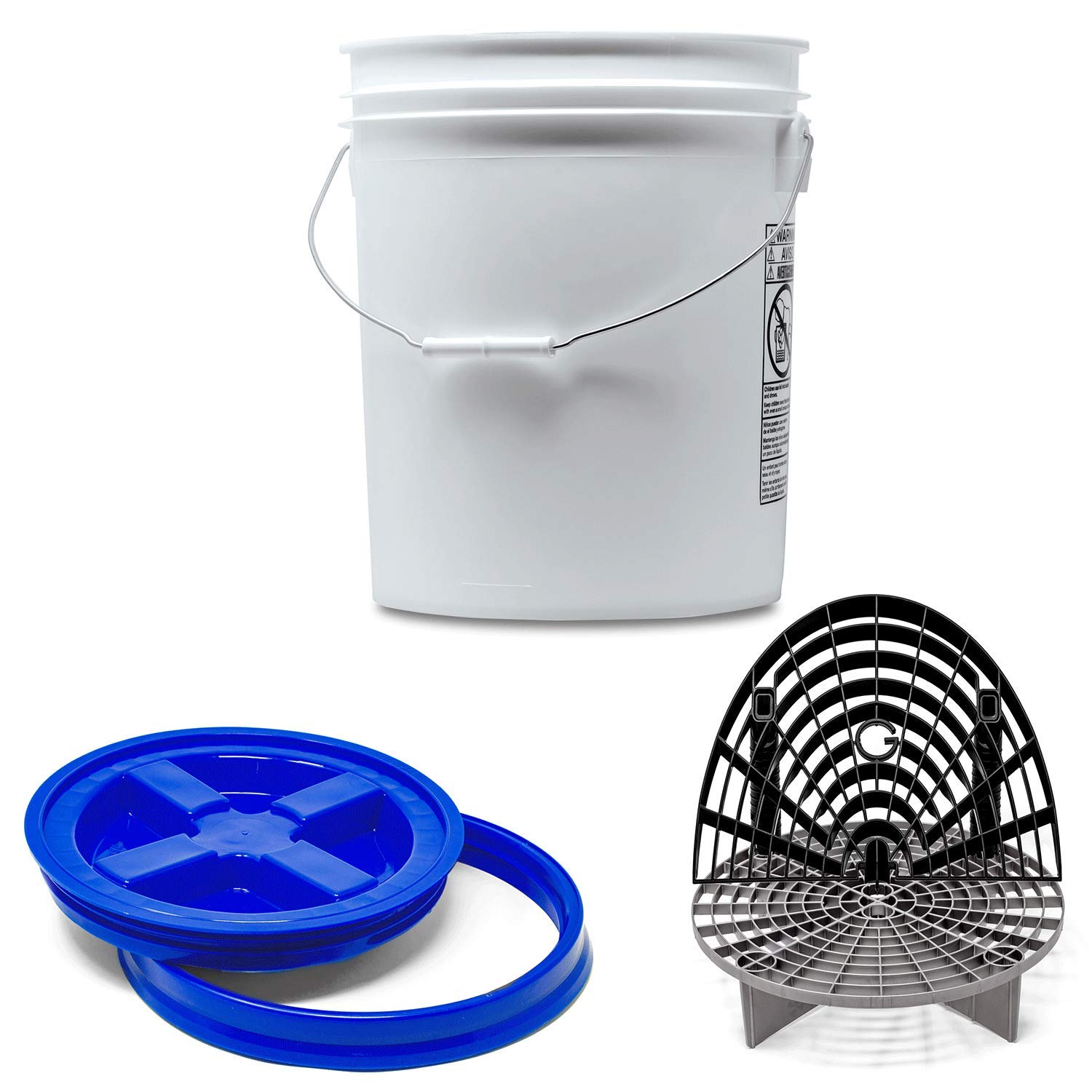 Detailmate professionelles Wasch Eimer Set: Magic Bucket Wascheimer 5 GAL (ca. 20 Liter), Gamma Seal Eimerdeckel blau, GritGuard Schmutz Einsatz Silber, GritGuard Washboard schwarz