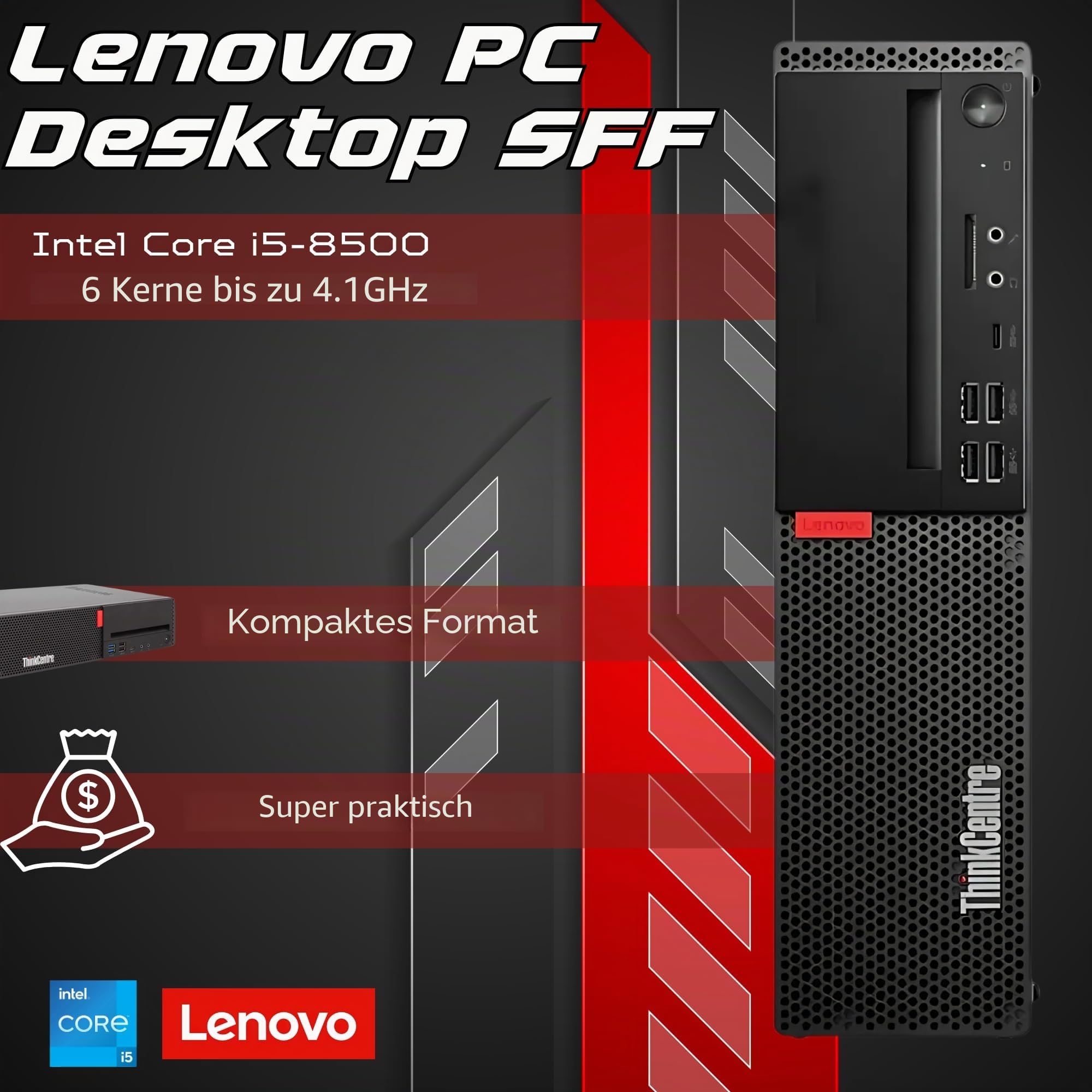 Lenovo ThinkCentre Mx20s SFF Desktop-PC | Intel Core i5-8500 bis 4,10 GHz | 8 GB RAM | 256 GB SSD Win 11 Pro | USB Type-C – Dockingstation 10-1 TPM 2.0 | Garantie 36 Monate