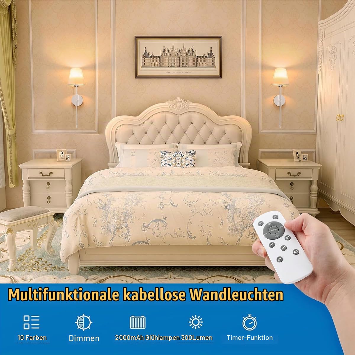 AoLa 2 Stück Akku Wandleuchte Kabellose Retro Wandlampe mit Dimmbar RGB und 3 Farbtemperaturen Wandleuchten mit Fernbedienung, 2000mAh Aufladbare Glühbirne für Wohnzimmer Schlafzimmer,Silber