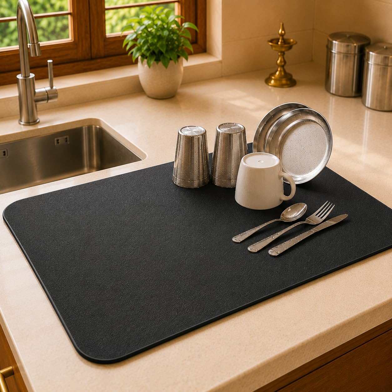Dish Drying Mat | Large Water Absorbing Mat for Kitchen | Anti-Slip Drying Mat for Kitchen Utensils Large (40x 60 cm)-image-6