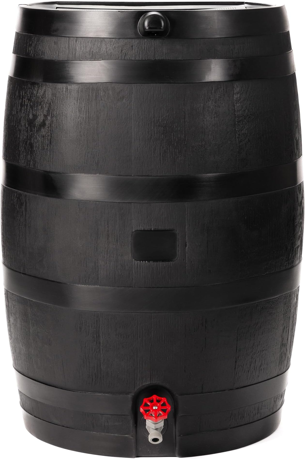 RTS Home Accents 50-Gallon ECO Rain Barrel Made with 100% Recycled Plastic, Flat Back Rain Water Collection Barrel, Black