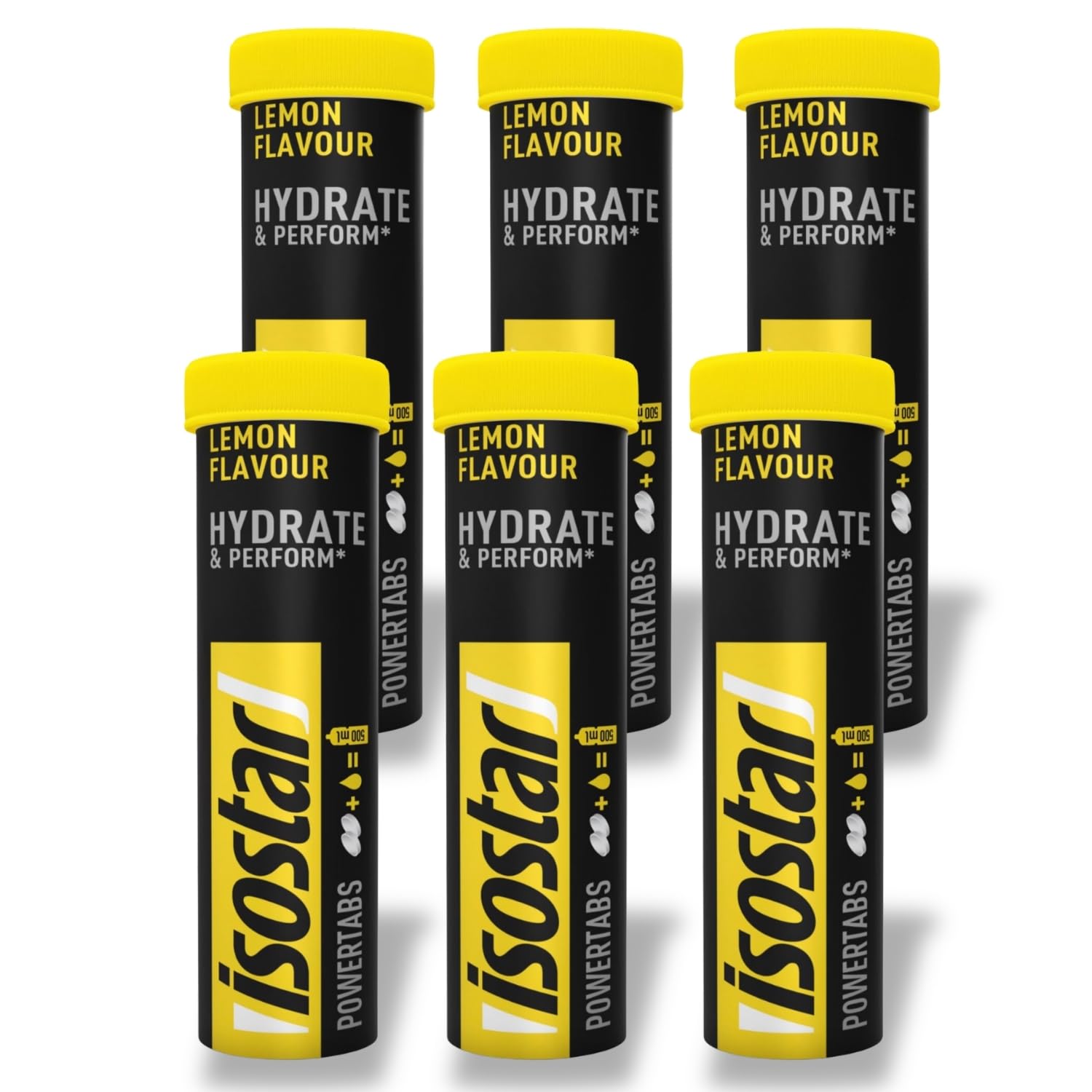 ISOSTAR – Hydrate & Perform Powertabs Zitronengeschmack – Brausetabletten für isotonisches Sportgetränk, mit Kohlenhydraten und Elektrolyten – 6 x 10 Tabletten Packung – 60 Tabletten