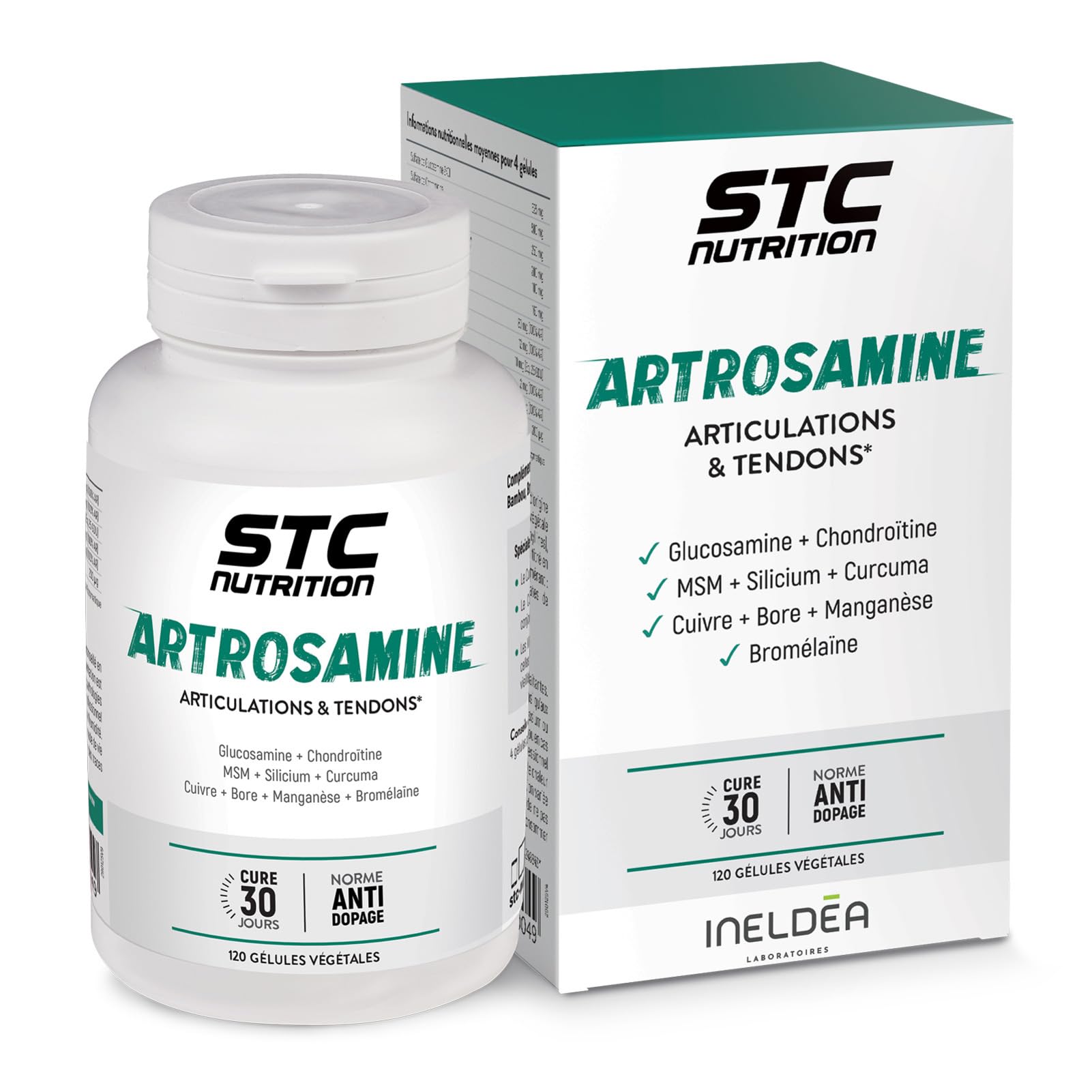 STC NUTRITION - Artrosamine - Complément alimentaire pour la résistance des articulations & la souplesse des tendons - Formule à base de plantes, minéraux & acides aminés - 120 gélules végétales