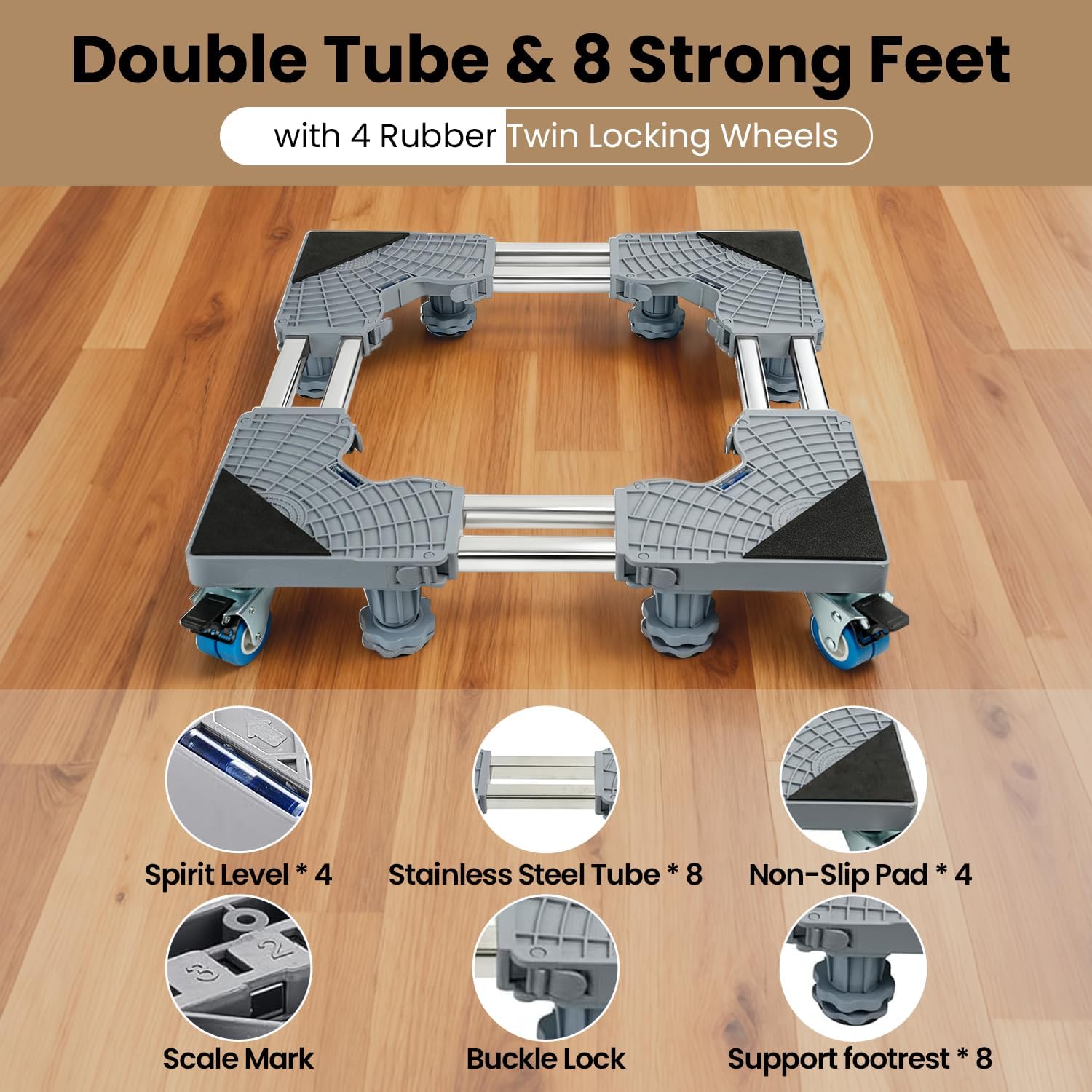 Mini Fridge Stand Mobile Base With 4 Locking Wheels And 8 Strong Feet 28-35.4 Inches, Heavy Duty Furniture Dolly for Washer, Mini Refrigerator and Dryer, Adjustable Mini Fridge Stand Washing Machine Stand Pedestal (28-35.4 Inches)