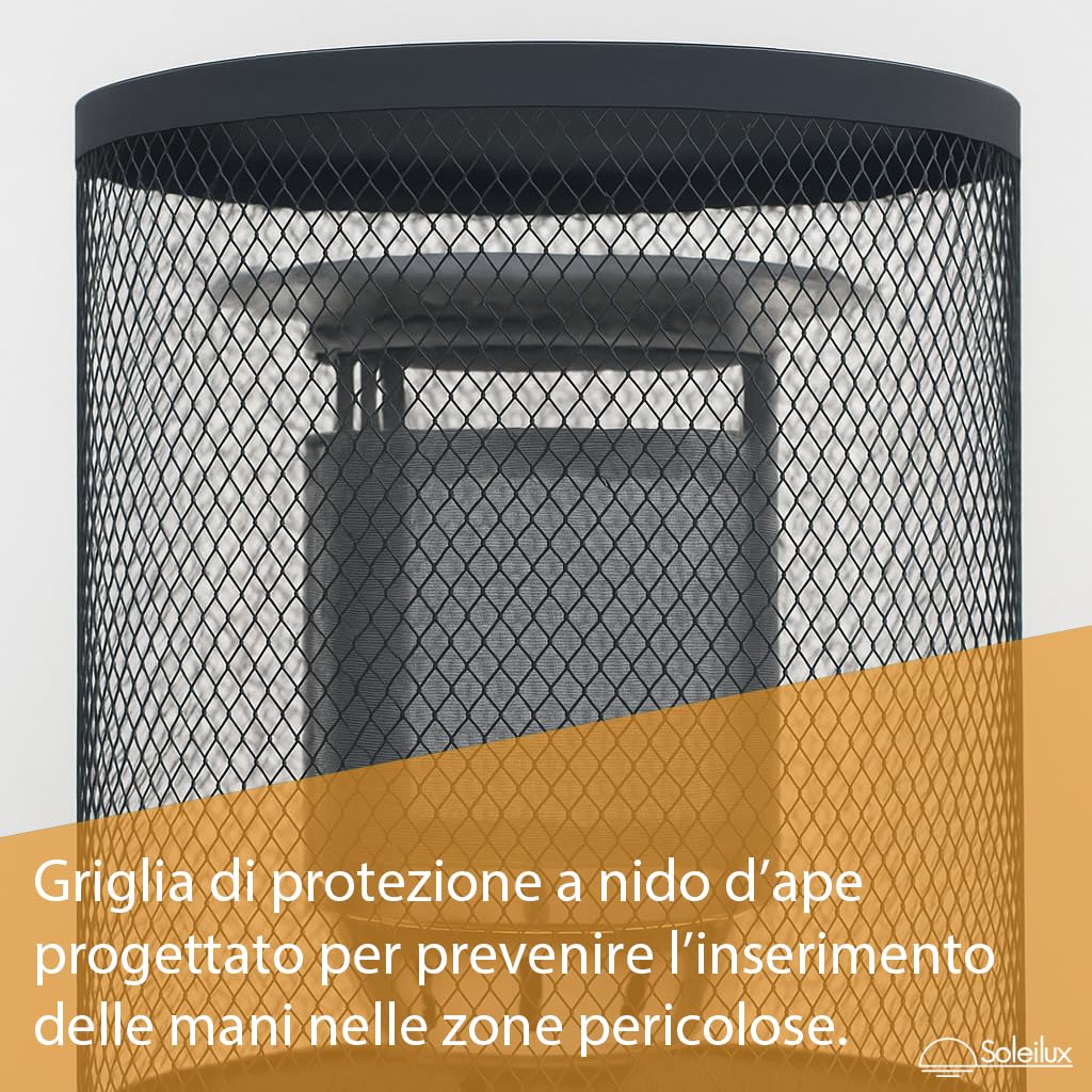 Stufa Patio a Gas da Esterno, Riscaldatore Gpl Portatile con Ruote, Bruciatore Riscaldante Arredo, per Terrazzo Patio Giardino Locali Ristoranti Bar, In Acciaio Potenza 13 Kw - NERO