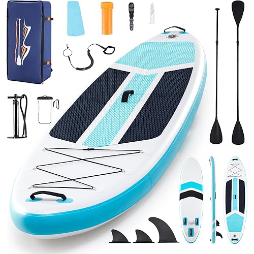 Extra Wide Inflatable Paddle Board,2-in-1 Adjustable Paddle Board for Adults,400lb Capacity Stand Up Stable Inflatable SUP, All Skill Levels,3 Detachable Fins,1 Backpack,Pump & Repair Kit