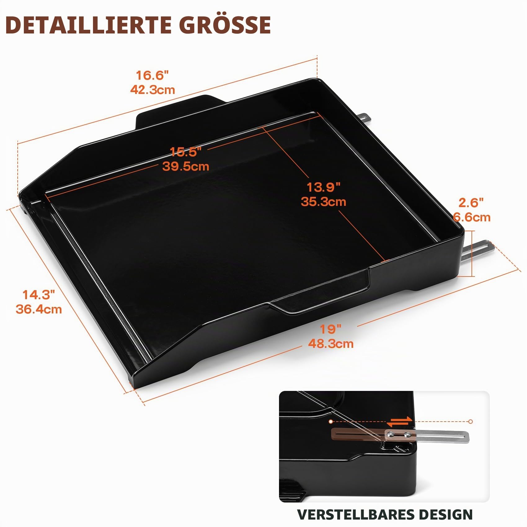 Onlyfire Grillplatte Gusseisen Emailliert mit Verstellbarer Ständer für Die Meisten Gasgrills, Universelle BBQ Plancha für Weber, Enders, Grill Plancha mit Griff für Fleisch und Gemüse, Hoher Rand