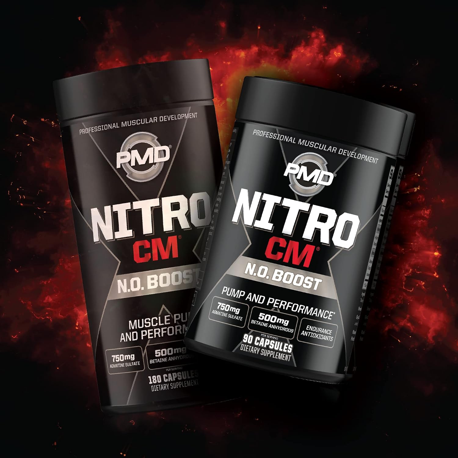 PMD Sports Nitro CM Nitric Oxide with Agmatine Pre Workout Supplement - Muscle Growth and Muscle Pump with L Arginine - Endurance Boost for Hardcore Training and Bodybuilding Preworkout (180 Capsules)