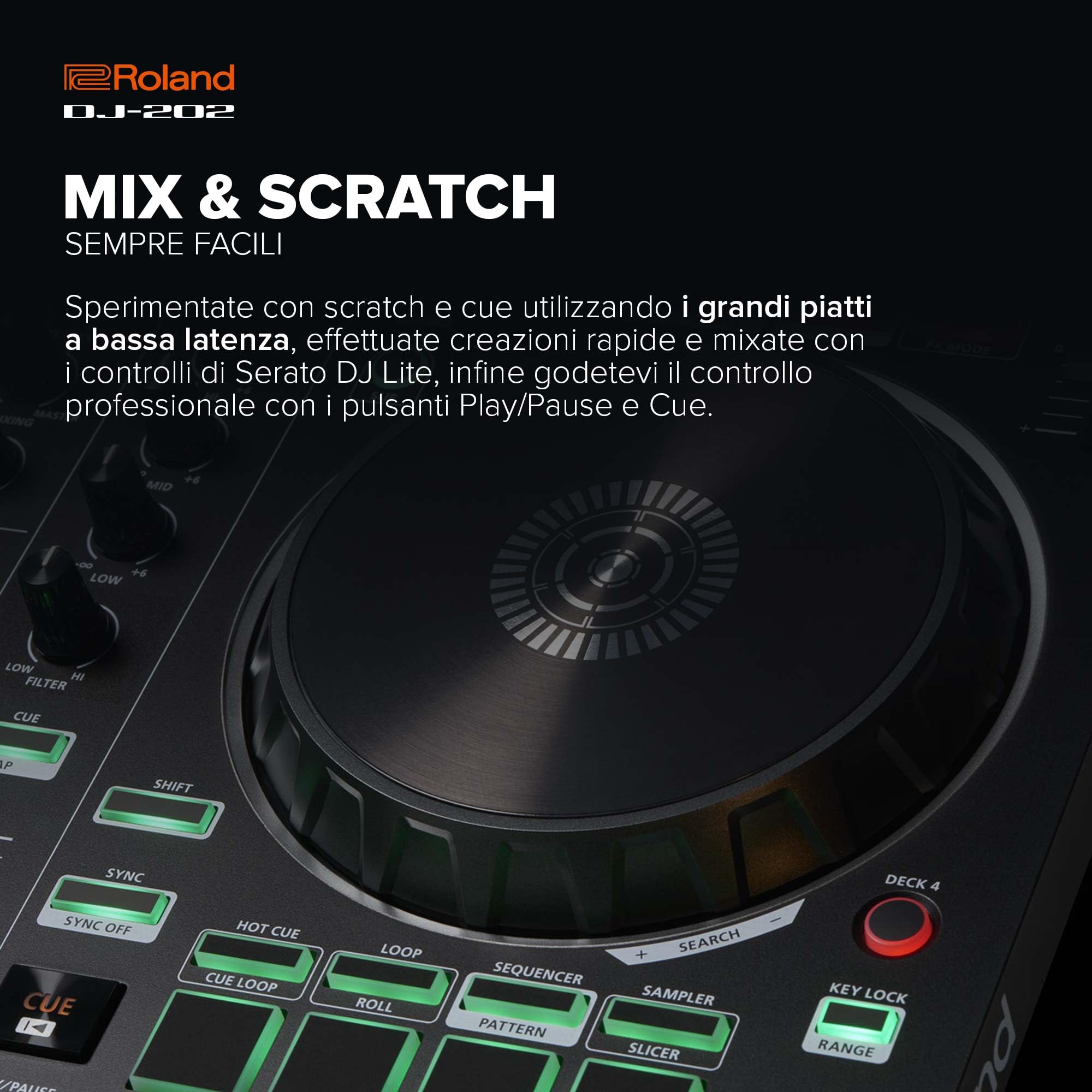 Roland DJ-202 DJ controller compatto | Controller a 2 canali e 4