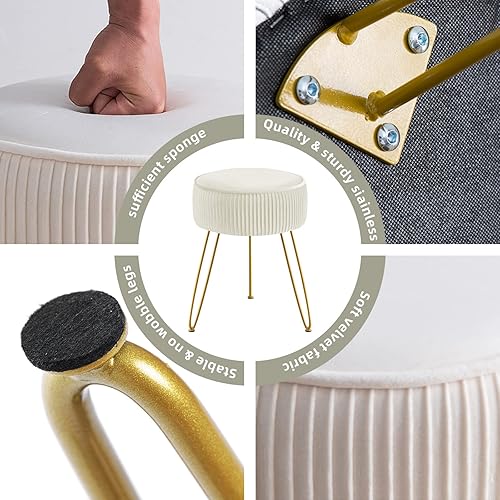 Miniatura 7 de GERANT Taburete de tocador multifuncional, taburetes de tocador modernos para sala de maquillaje, taburete otomano redondo de terciopelo con patas