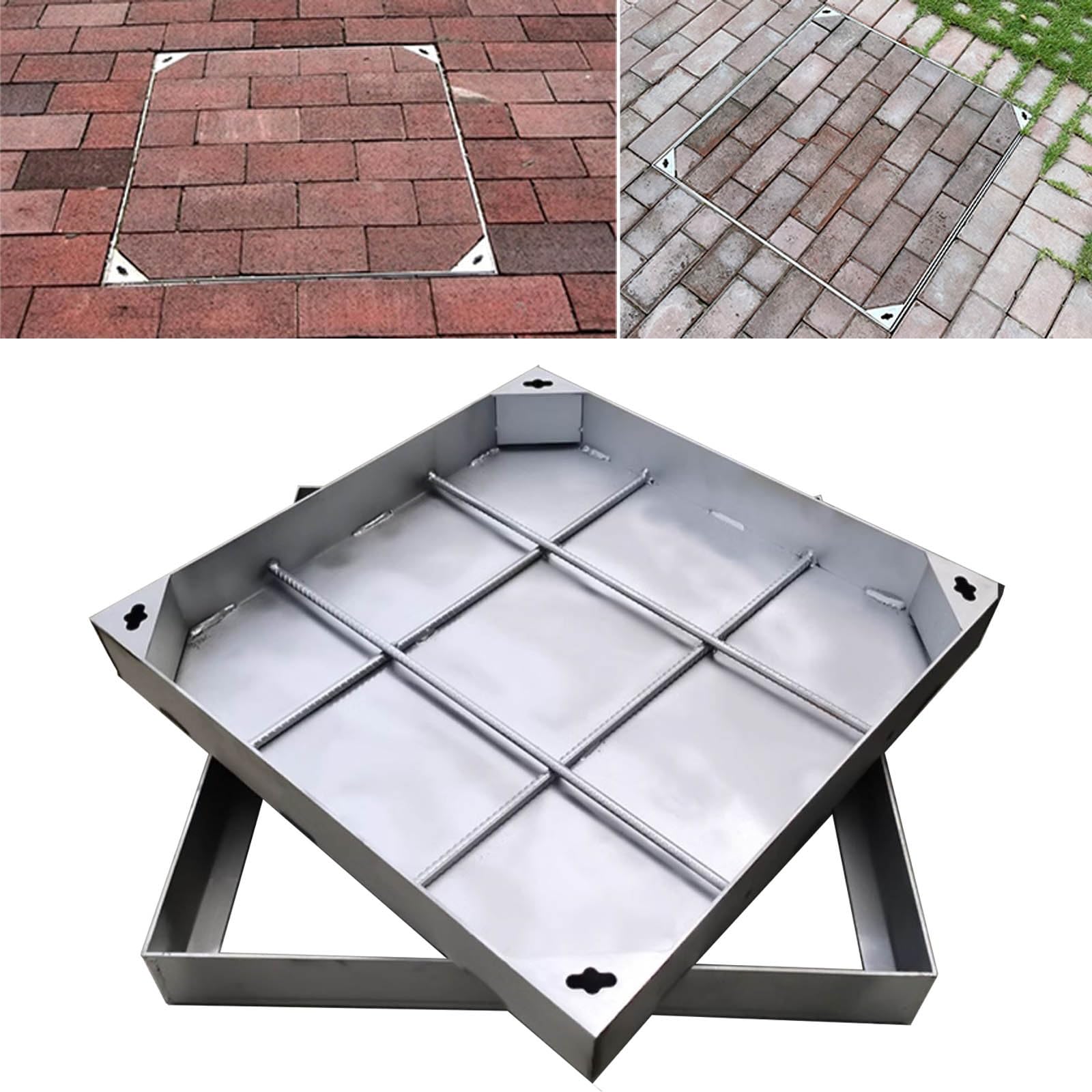 LWJSOCP Manhole Cover,Outdoor Heavy Duty Manhole Covers - Stainless Steel Invisible Septic Tank Lid, Square 50x50 CM to 90x90 CM, Durable Sewage Basin Cover for Paving and Drainage Solutions