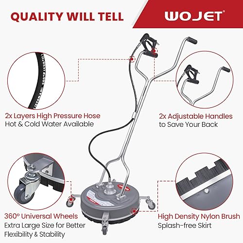 Miniatura 7 de WOJET Limpiador de superficies de hidrolavadora de 18 pulgadas con 4 ruedas y asas dobles, accesorio de limpiador de superficie de 4500 PSI para