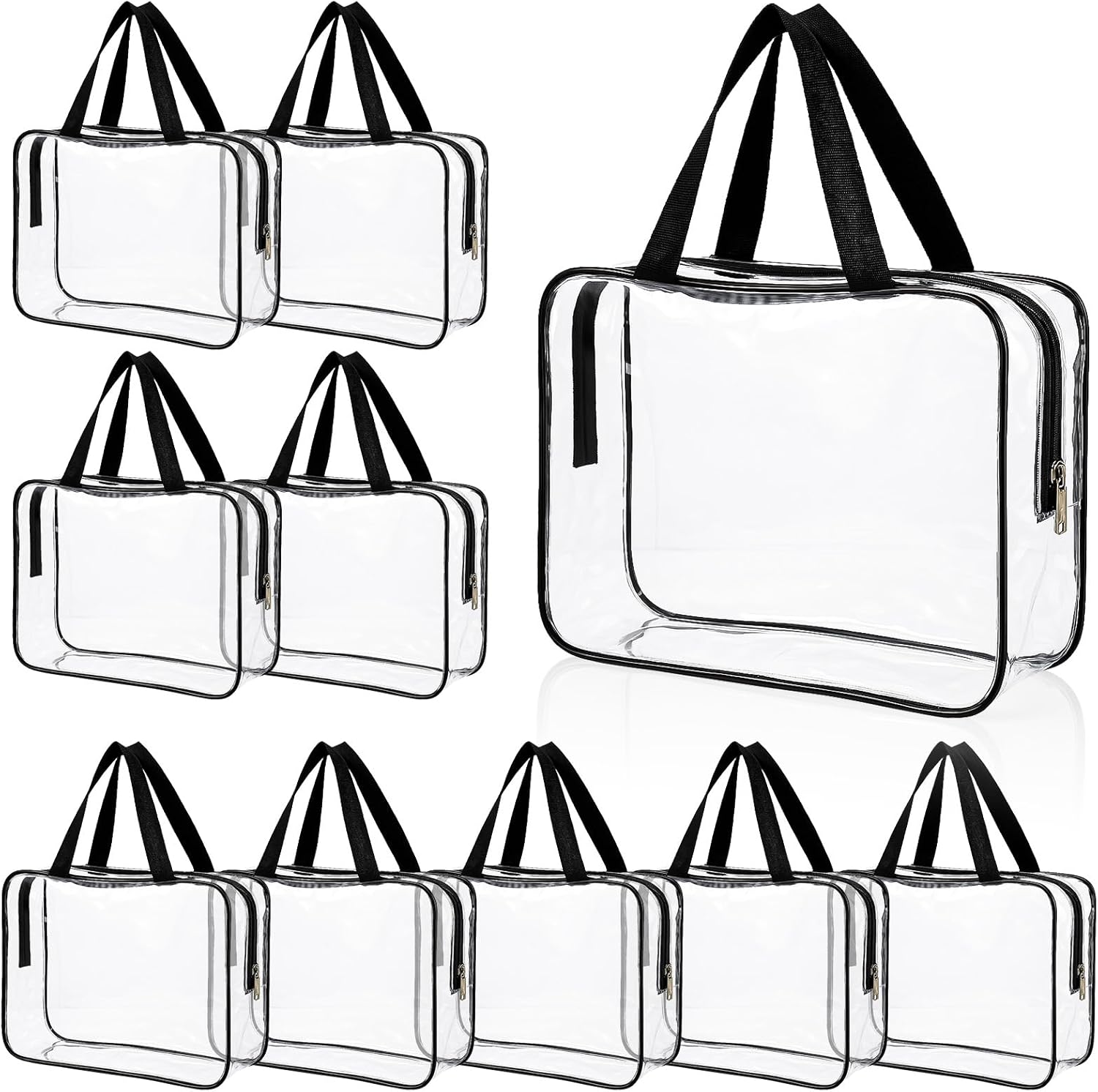 SynHHergyx 10 Pack Large Clear Makeup Bag Clear Toiletry Bag with Zipper and Handle Travel Cosmetic Tote Pouch PVC Plastic Zipper Case Organizers