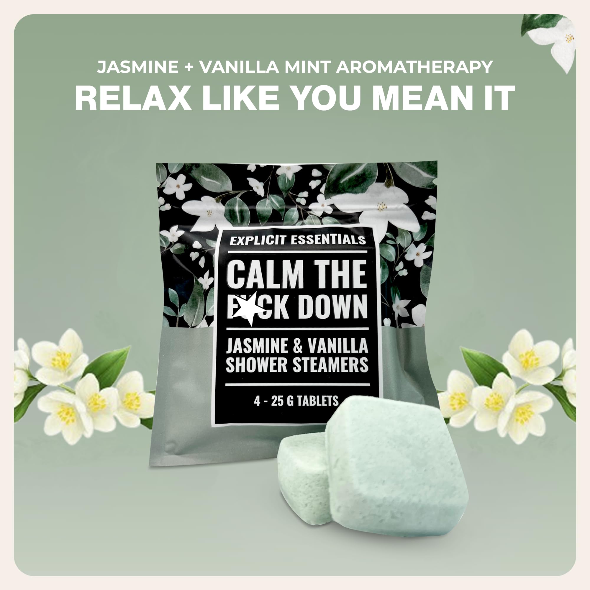 Explicit Essentials Calm The F Down Shower Steamers |  Aromatherapy Shower Steamers for Relaxation & Stress Relief | Spa Shower Gift for Self-Care, Birthdays & Holidays