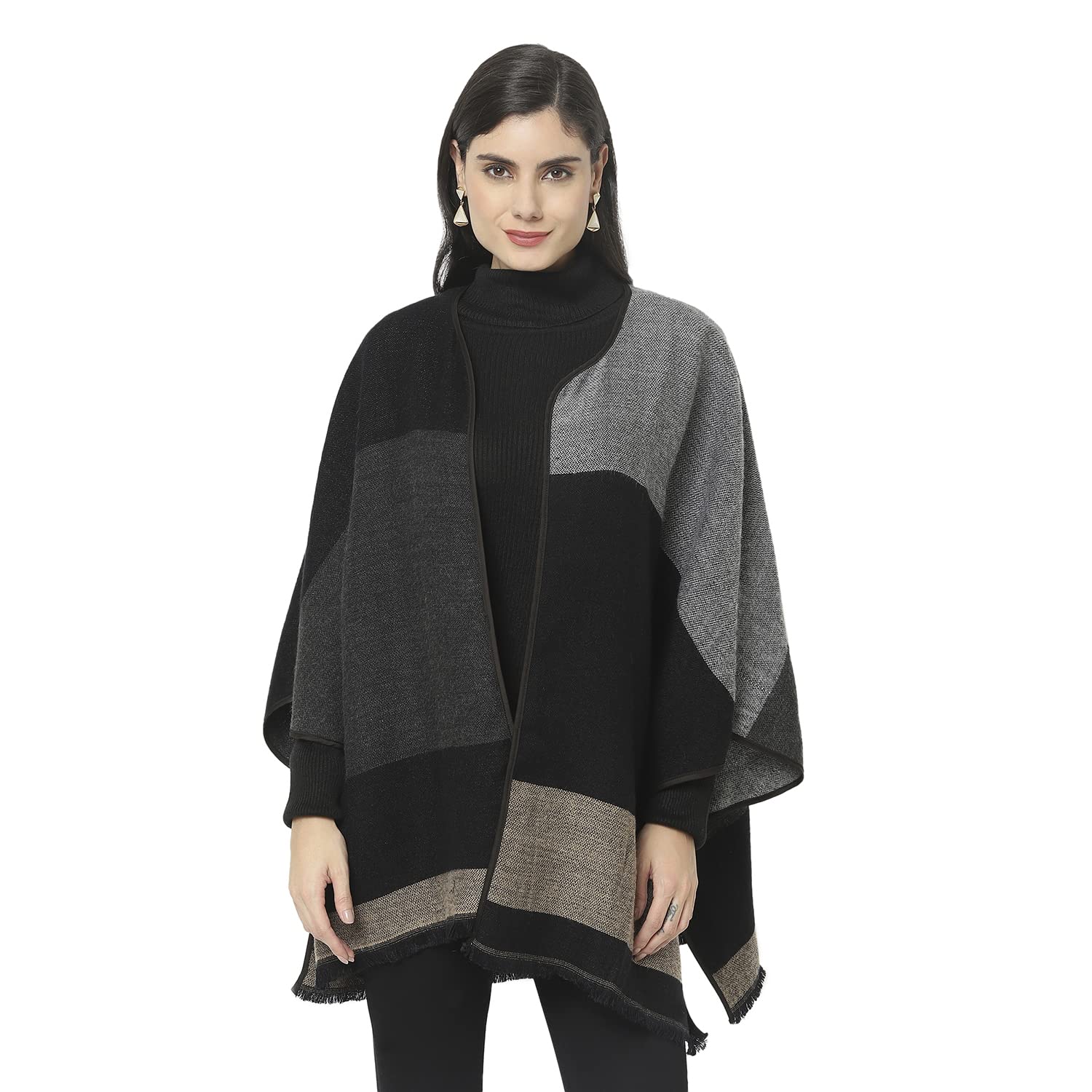 owncraft Women's Black and Grey Wool wrap Cape-picture-38