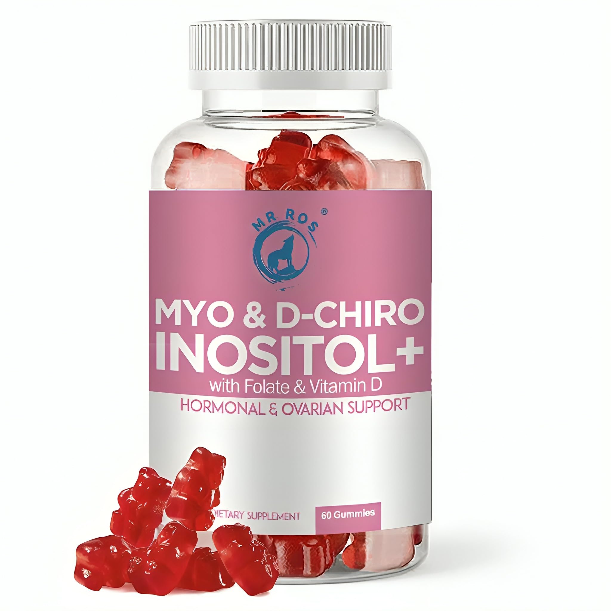 Inositol Gummies PCOS with Folate & Vitamin D - Myo & D-Chiro Inositol Blend, 40:1 Ratio, 60 Strawberry Flavor Gummies - Happy Hormones