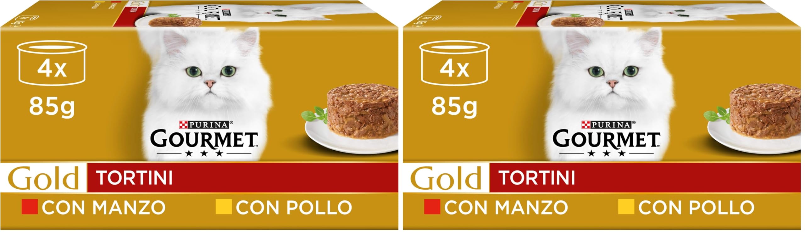 Purina Gourmet Gold - Comida Húmeda para Gatos - Tartaleta de Carne de Res, Pollo - 48 latas de 85 gr Cada una - 12 Paquetes de 4 x 85 gr (Paquete de 2)