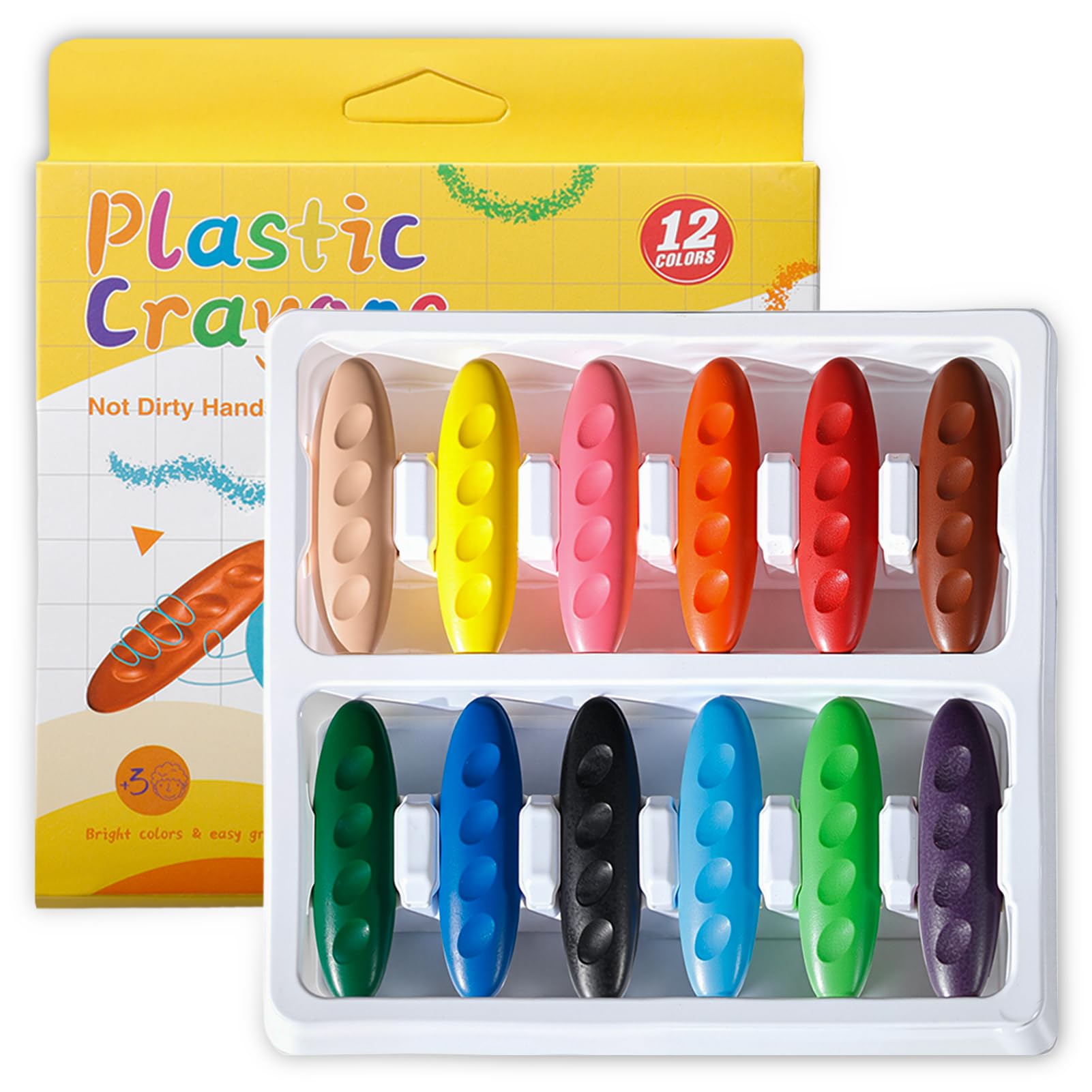 Tacitmeet Peanut Crayons, 12 Colors Toddler Crayons for 1-6 Year Old Non Toxic, Easy to Hold, Washable Chunky Crayon for Kids