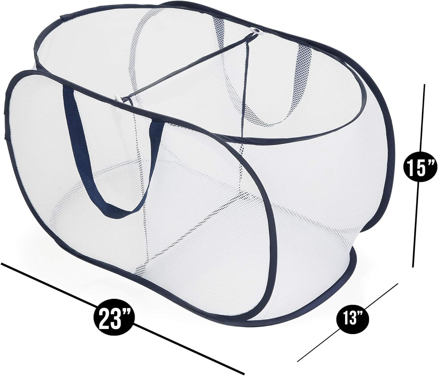 Smart Design Deluxe Mesh Pop Up 2 Compartment Laundry Sorter Hamper Basket - VentilAir Fabric Collapsible Design - for Clothes & Laundry - Organization (Holds 2 Loads) (23 x 15 Inch) White