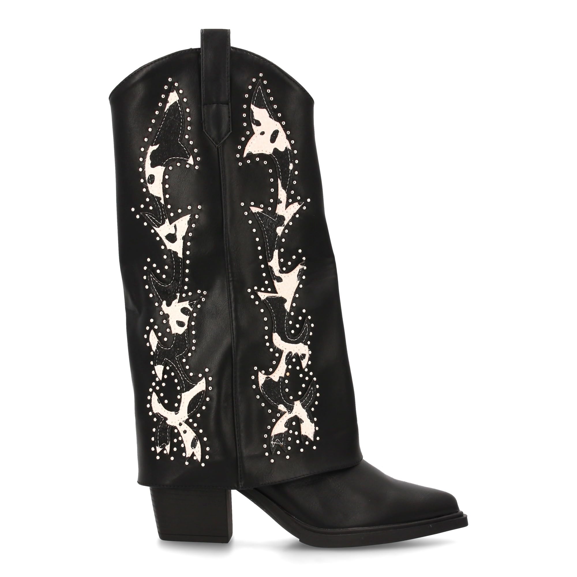Bota Cowboy para Mujer con Estampados de Animal Print y Tachuelas Diseno Llamativo y Elegante. Ideal Otono Invierno.