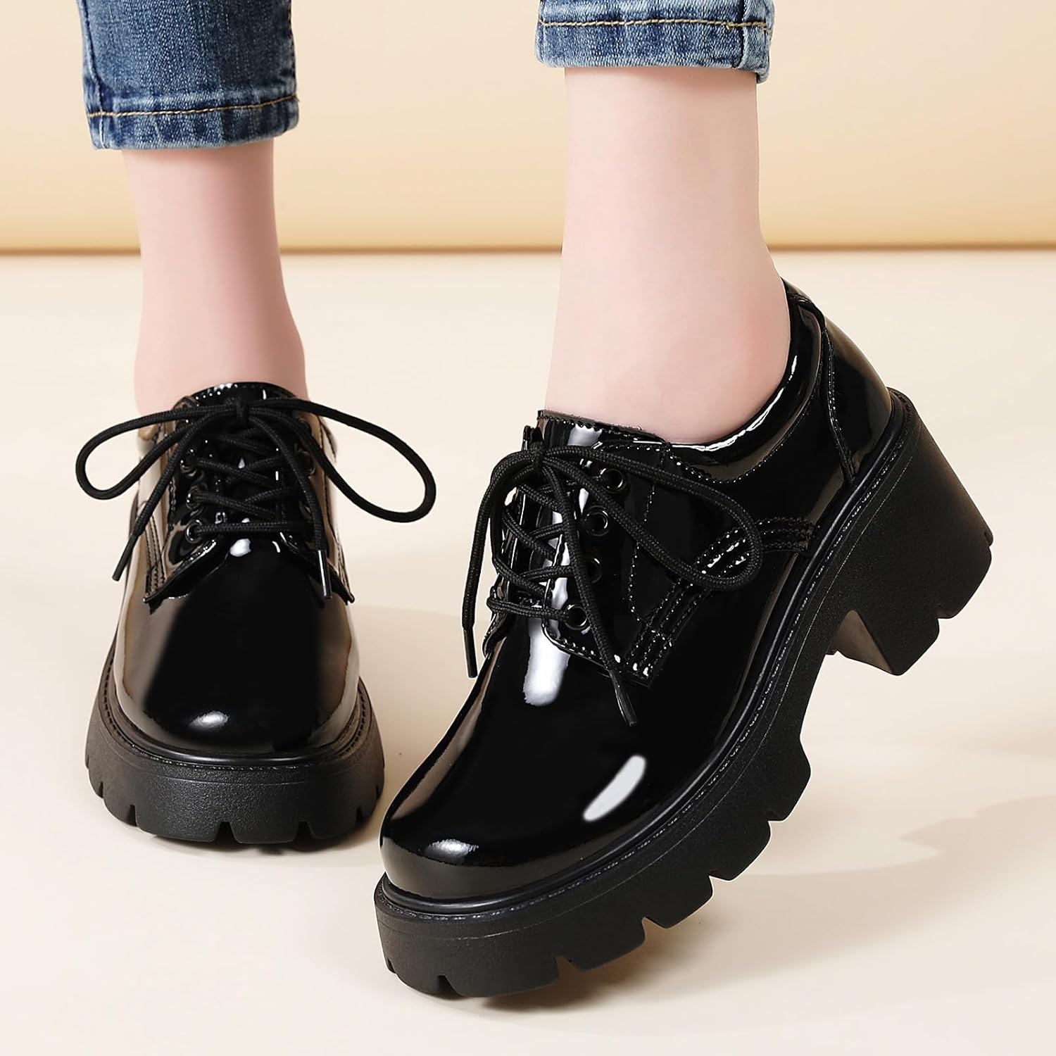 Platform Oxford Shoes for Women Women's Oxfords Lace-Up Chunky Heels Womens Platform Shoes Business Casual Comfortable Dressy Office Work Ladies Womens Shoes - Image 7