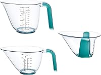 KitchenAid Gourmet Measuring Jugs Set of 3 (1, 2, 4 Cup) BPA-Free with Spouts - Aqua Sky, Dishwasher Safe