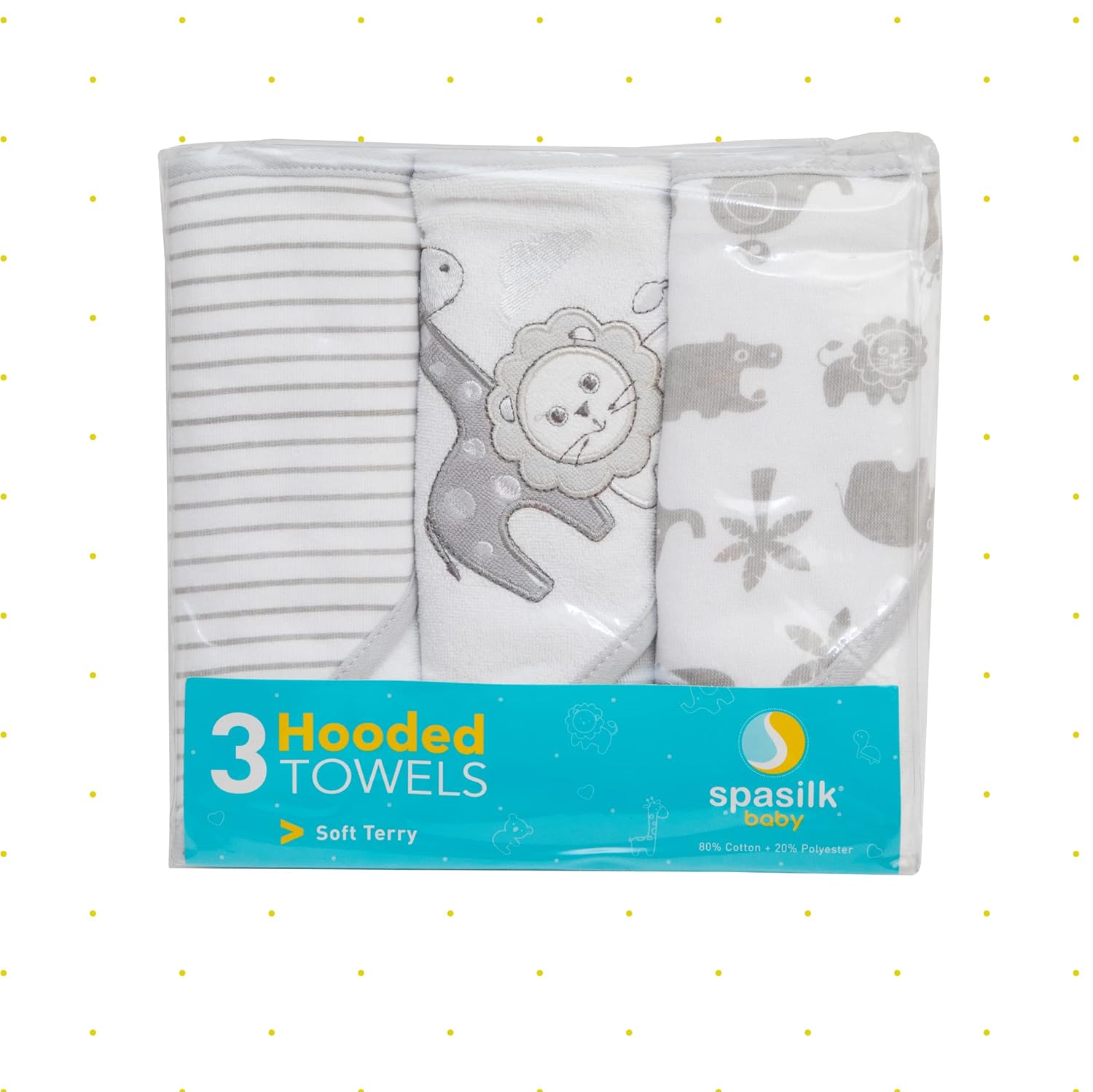 Spasilk Baby 3 Pack Soft Terry Hooded Towel Set for Newborn Boys and Girls Gray Lion One Size - Image 4