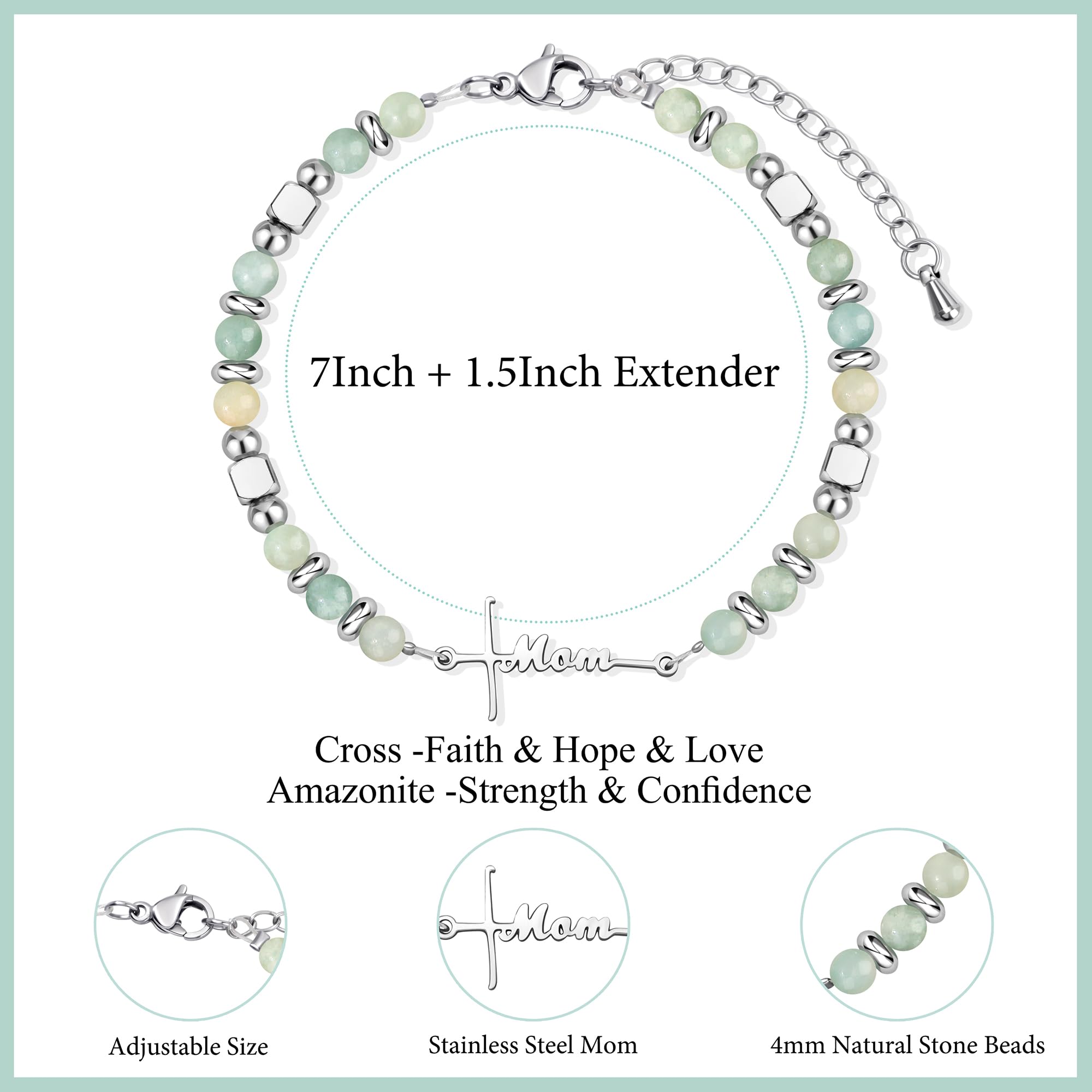 JoycuFF 𝗚𝗶𝗳𝘁𝘀 𝗳𝗼𝗿 𝗪𝗼𝗺𝗲𝗻 𝗙𝗮𝗶𝘁𝗵 𝗖𝗿𝗼𝘀𝘀 𝗕𝗿𝗮𝗰𝗲𝗹𝗲𝘁 Graduation Christmas Valentines Mothers Day Birthday Gifts for Women Her, Meaningful Amazonite Cross Bracelets for Women