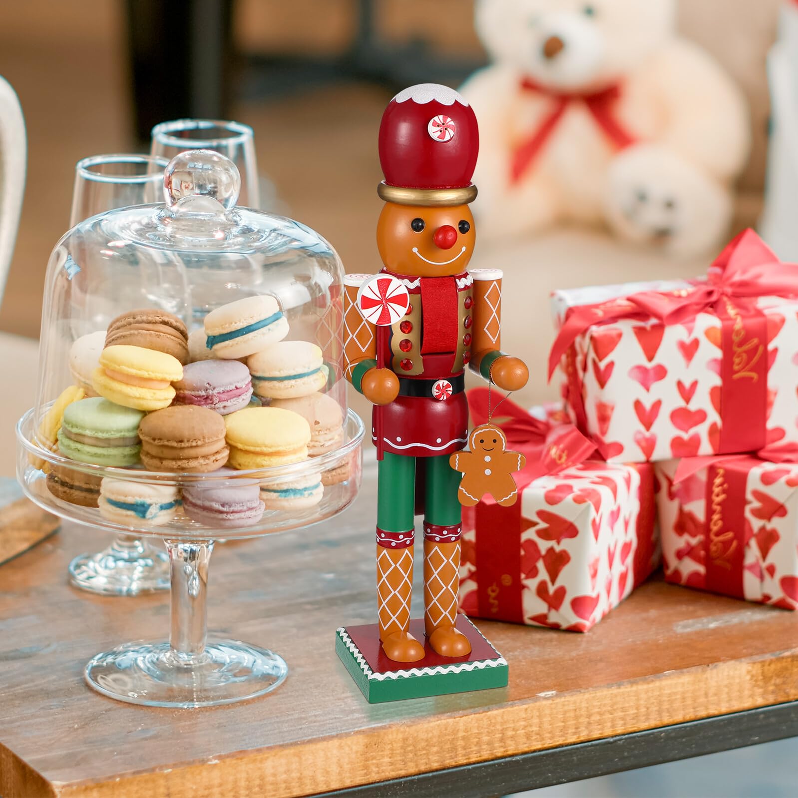 Toyvian Holz Weihnachts Nussknacker Figur 35cm Lebkuchenmann Ornament für Weihnachtsdekor Umweltfreundliche Weihnachtsdeko für Festliche Home Partygestaltung