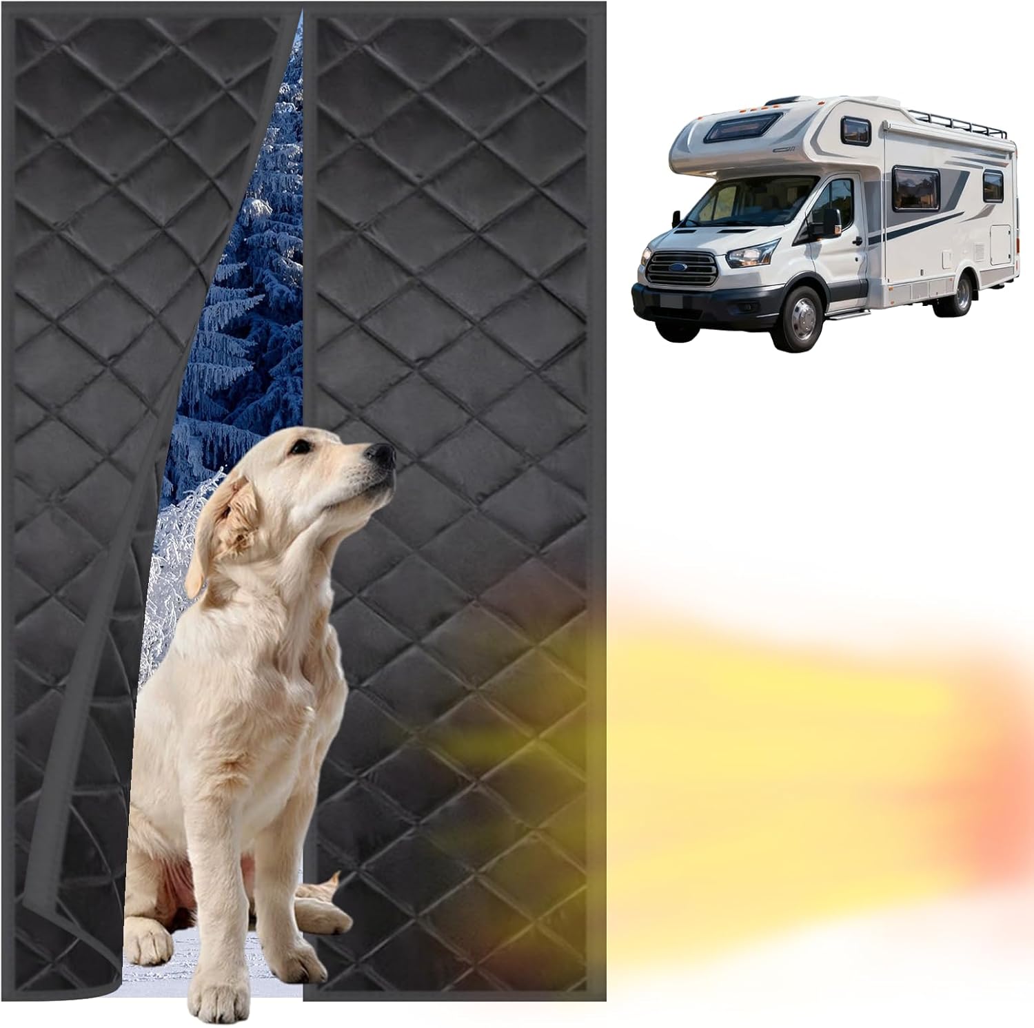 RV Insulated Door Cover, Magnetic Thermal Insulated RV Curtain, Door Blanket for Inside Camper, Trailer, Hook and Loop Fastener Waterproof Thickened Oxford Fabric (Black, 33.5" x 80.7")