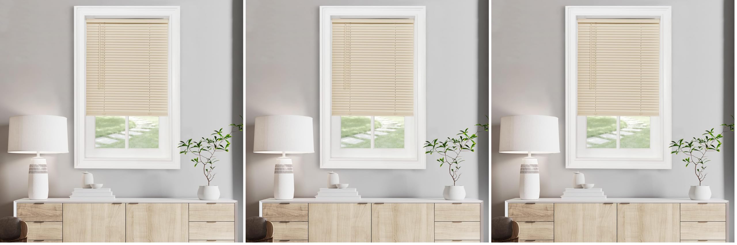 Cordless Light Filtering Mini Blind - 29 Inch Width, 72 Inch Length, 1" Slat Size - Alabaster - Cordless GII Morningstar Horizontal Windows Blinds for Interior by Achim Home Decor (Pack of 3)