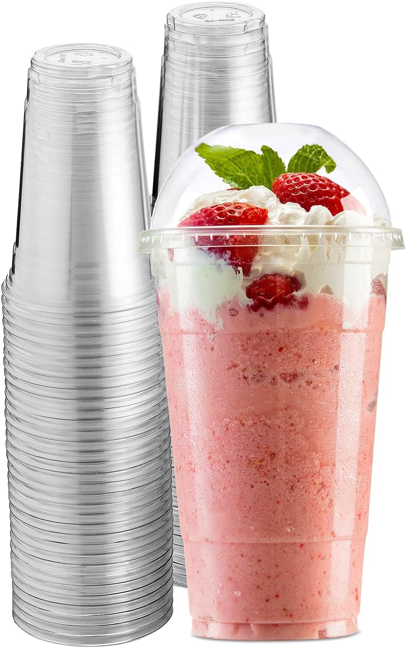 Green Direct 20 oz. Clear Disposable Plastic Drinking Cups With Lids Ice coffee, Bubble Boba Tea Cups for Cold Drinks, Smoothie Pack of 50