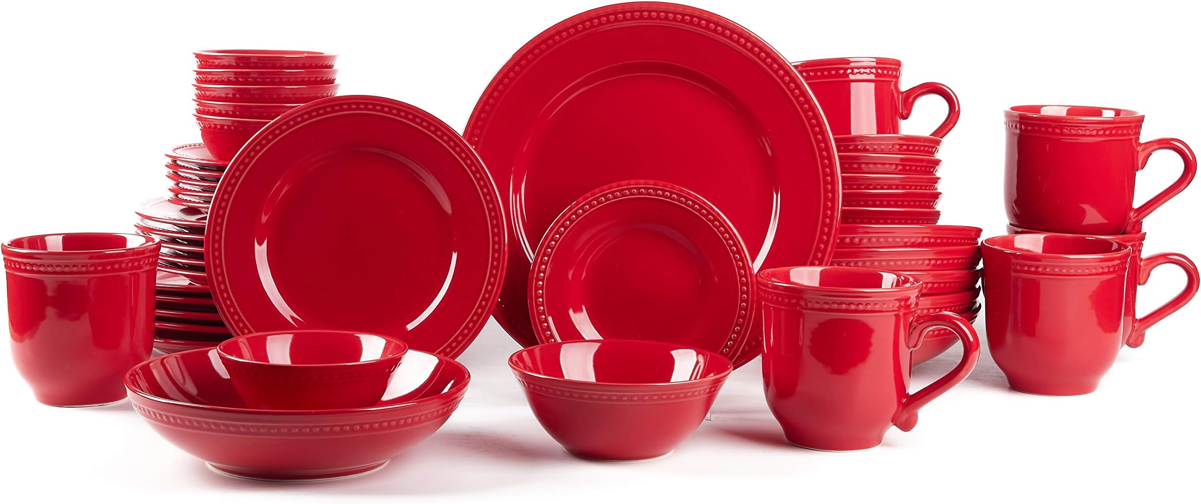 Pearl Dots Stoneware Dinnerware Set (42pc Set, Red)