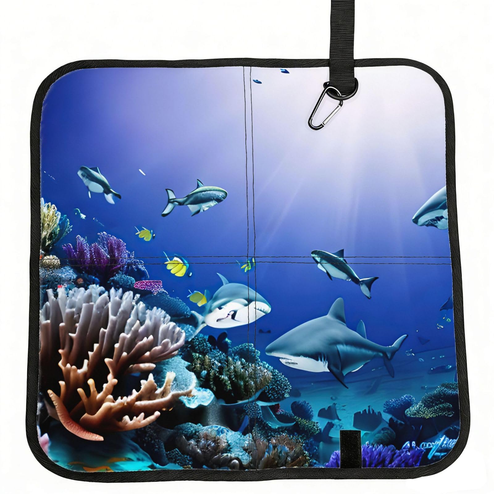 AYYQWE Shark Swimming Under The Sea Print Foldable Seat Cushion Portable Chair Pad Office Commuting Picnic Camping Outdoor