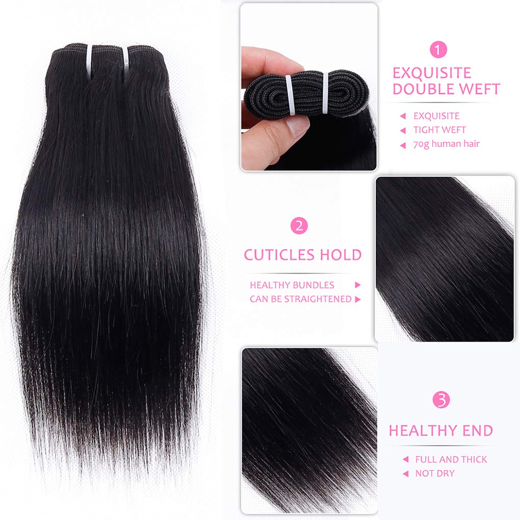 12A Human Hair Bundles with Frontal Closure 10 10 10+10 3 Bundles Human Hair with 13x4 HD Lace Frontal 12A 100% Virgin Brazilian Straight Hair Bundle Extensions Double Weft - Image 4
