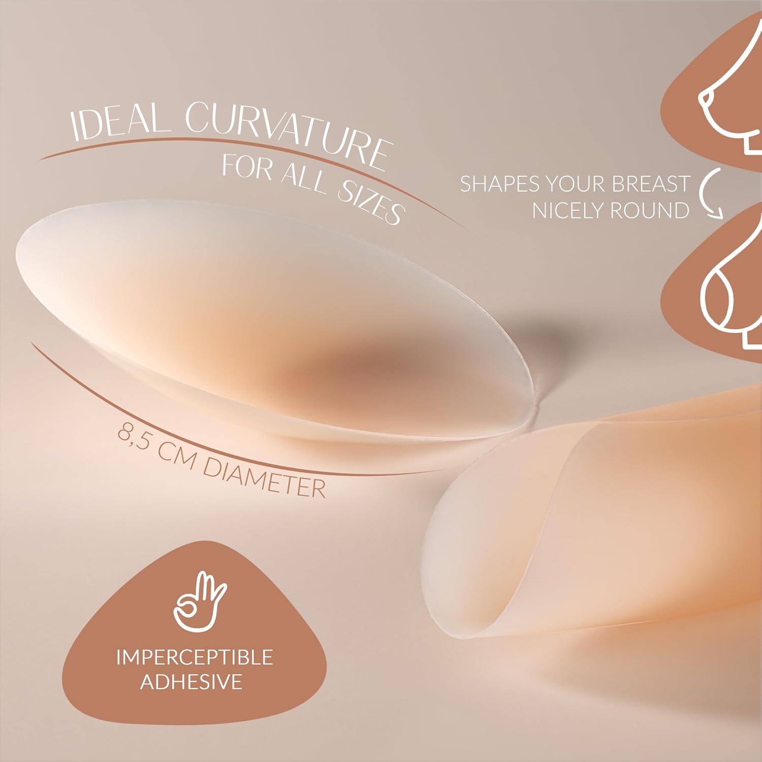 Villkin Nipple Cover - Pack of 8 - Self-Adhesive Pasties for Women - Reusable & Washable - Covers Made of Silicone, Light Skin Color