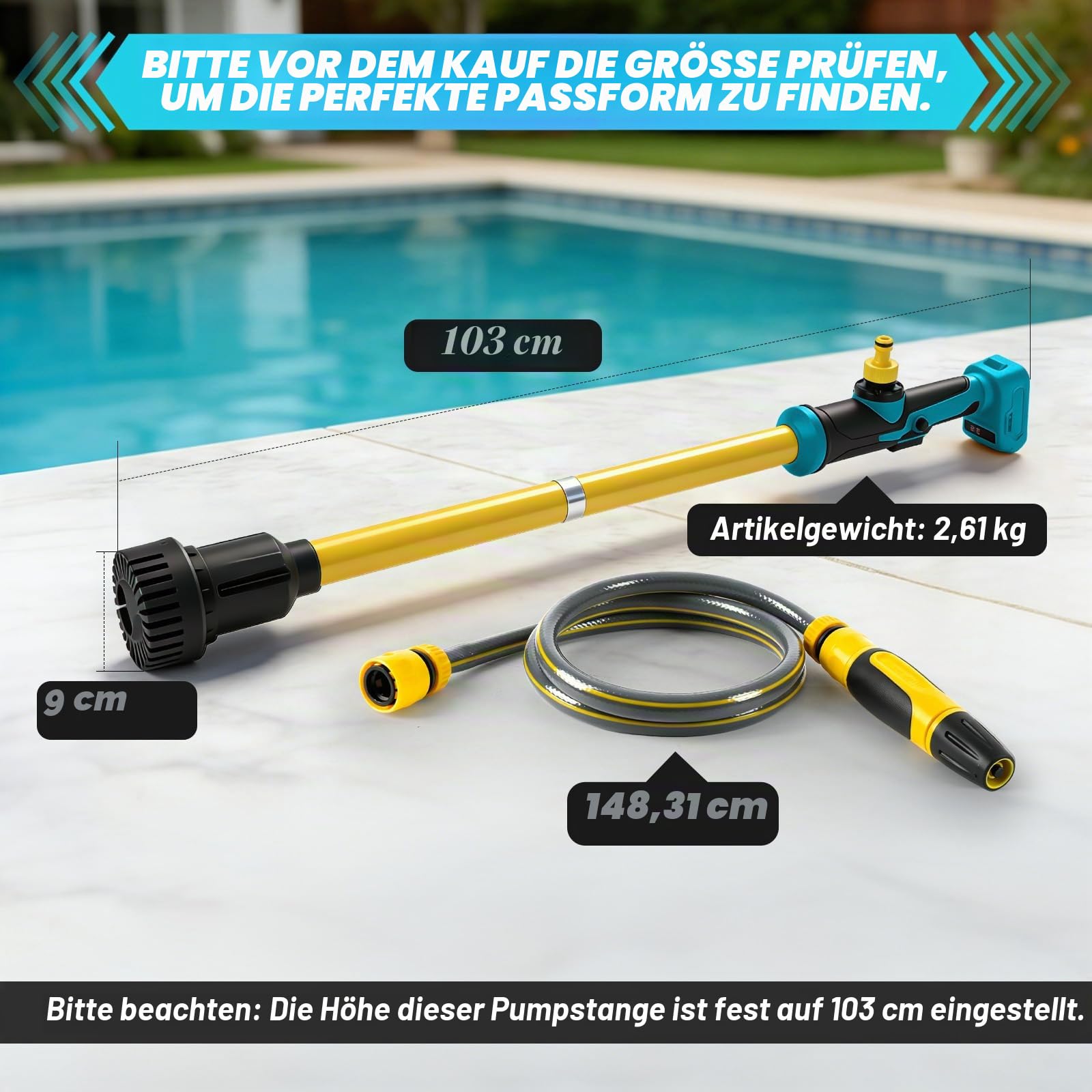 Akku Regenfasspumpe, kompatibel mit Makita 18V-Akku (ohne Batterie), 90 l/min Durchfluss, tragbare selbstansaugende pumpe mit 1,5 m Schlauch und Düse, für Pool, Garten, Teich, Fassentleerung