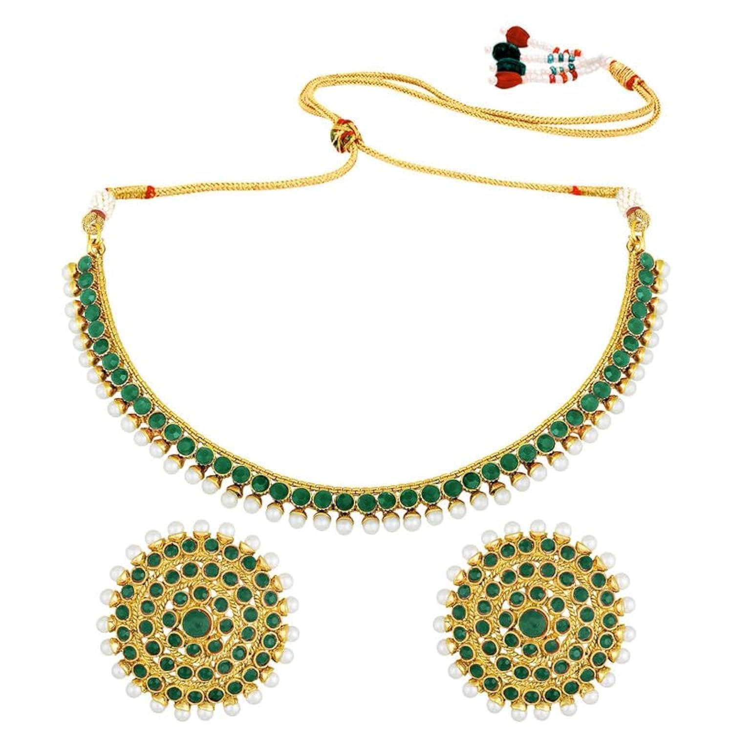Bollywood Fashion Faux Stone Wedding Necklace Earrings Indian Fashion Jewelry Set for Women