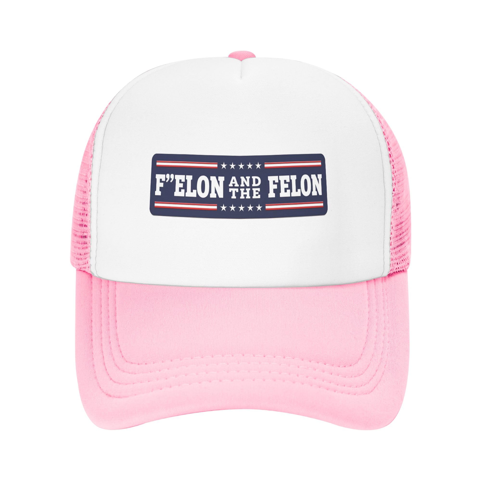 Greenchant F Elon and The Felon Trucker Hat Anti Elon Musk Kids Hats Adjustable Mesh Baseball Cap - Pink