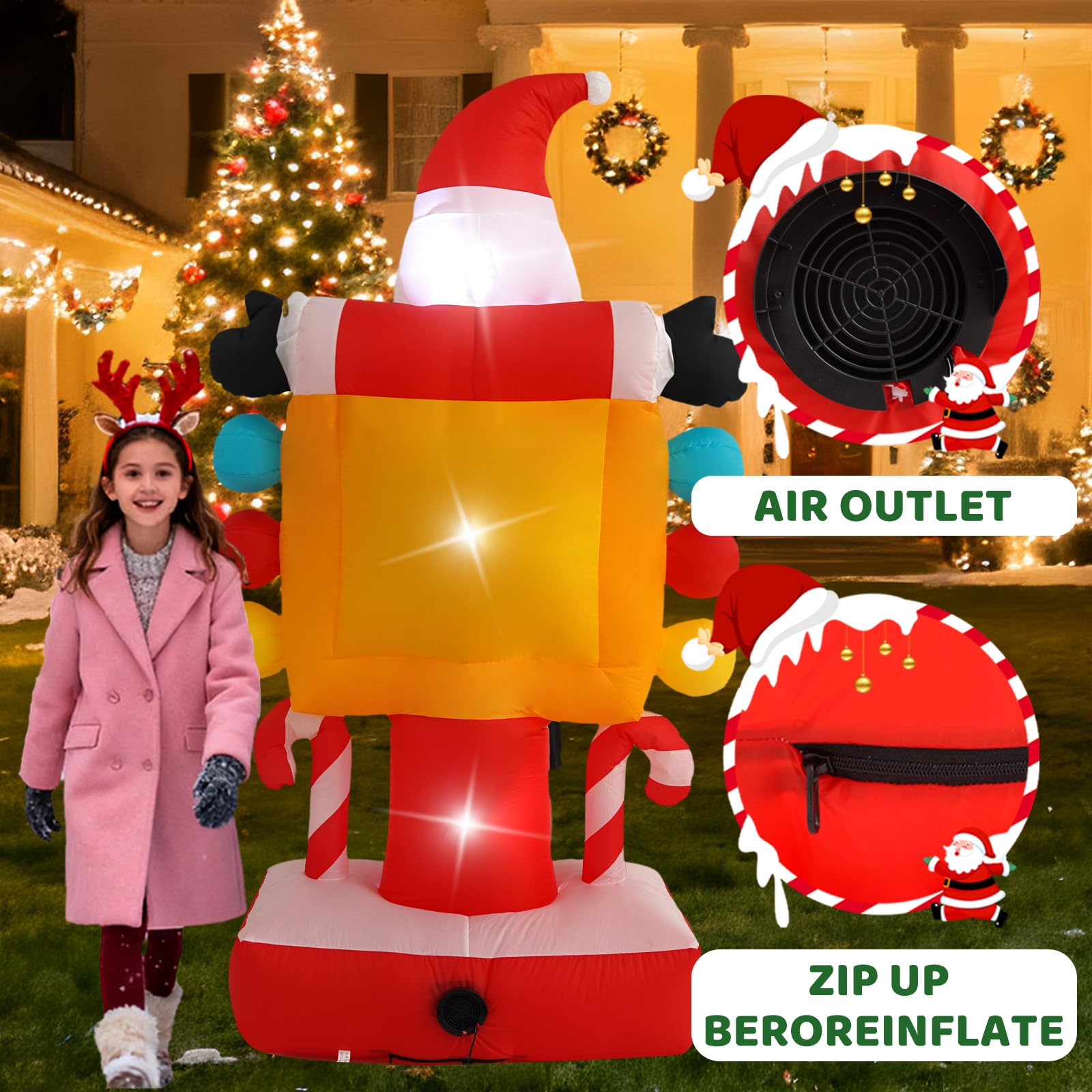 Panneau de rue gonflable de 2,1 m avec lumières LED intégrées, décoration de Noël gonflable pour pelouse, cour, jardin et terrasse