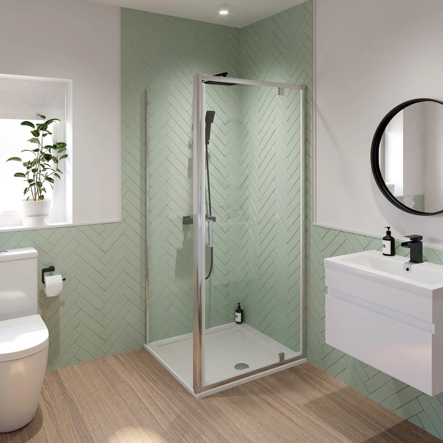 Modern Bathroom 700mm x 700mm Pivot Shower Door Side Panel Enclosure 6mm Safety Glass Reversible Chrome Framed