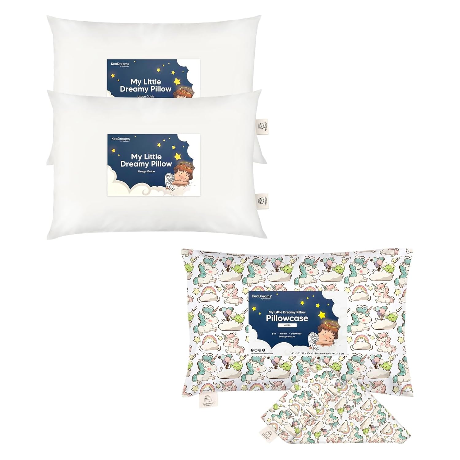 KeaBabies 2Pack Toddler Pillow and Toddler Pillowcase for 14X20 Pillow Soft