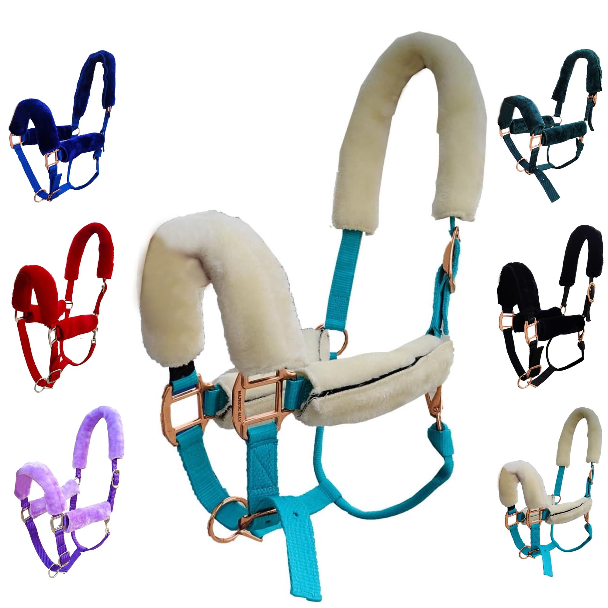 Majestic Ally Horse Halter Fleece Set -Full, Set of 09 (Crown, Noseband, Cheeks, Chin, Neck Pieces) and Set of 4 (Crown