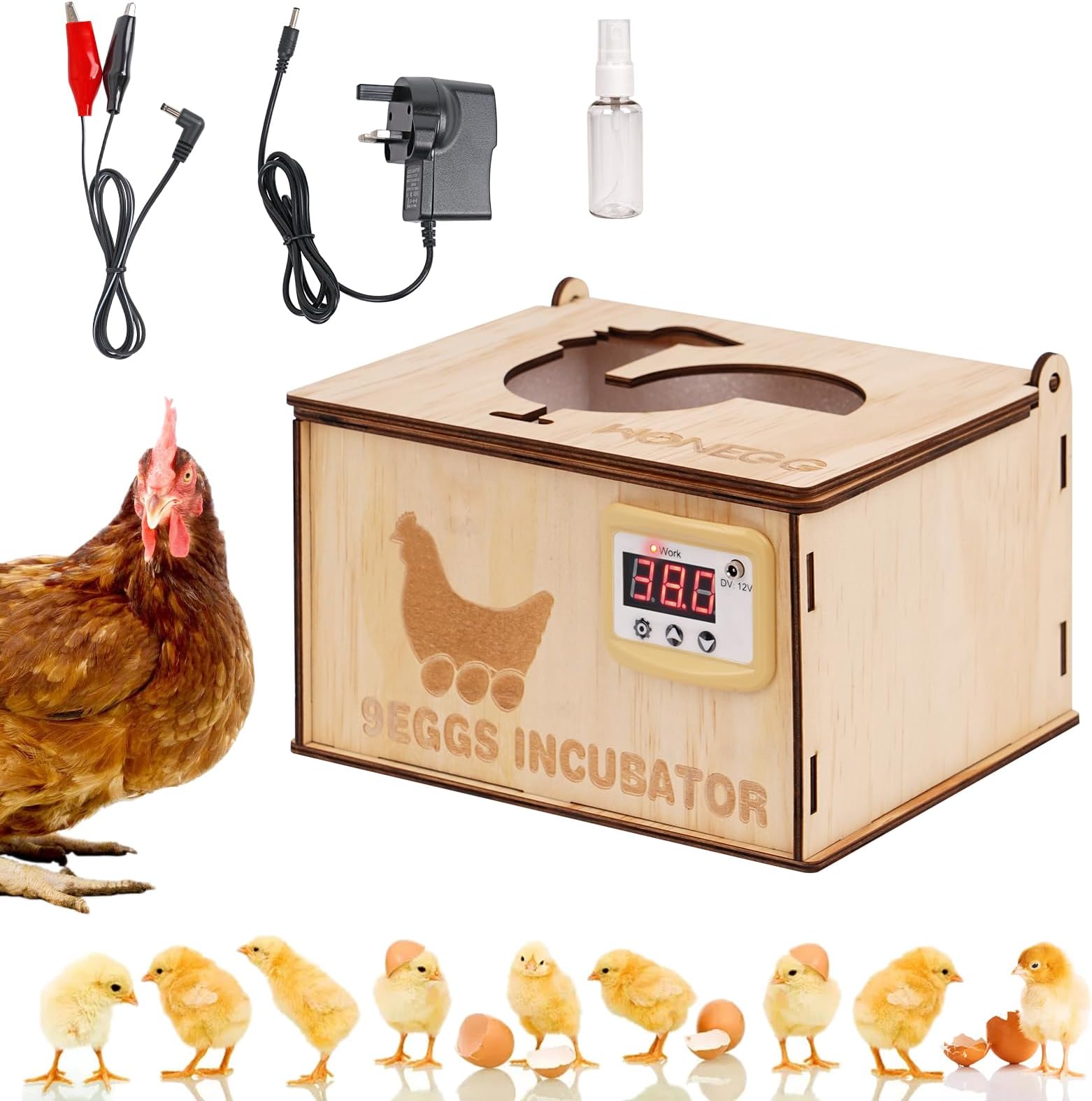 9 Egg Incubator with Heating Sheet and Water Bed for Hatching Chicks, Ducklings, Geese, Quails, Birds and Poultry - DIY Brooder Machine