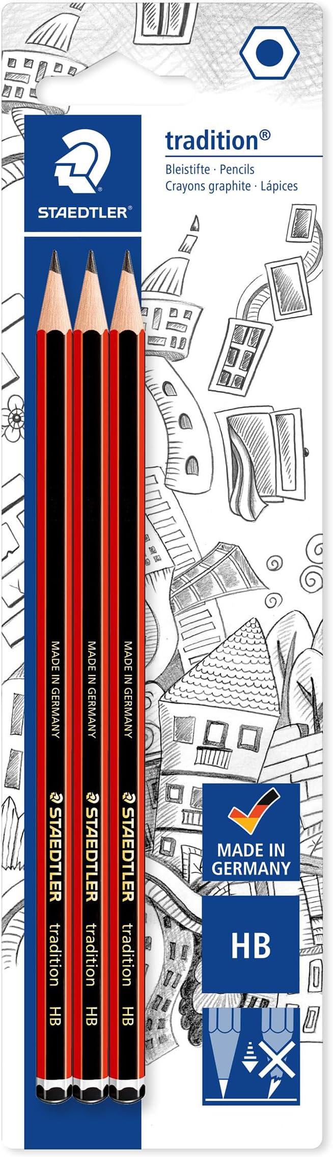 STAEDTLER 110-HBBK3D Tradition Graphite Pencil for Drawing & Sketching - HB (Pack of 3)