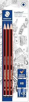 STAEDTLER 110-HBBK3D Tradition Graphite Pencil for Drawing & Sketching - HB Pack of 3