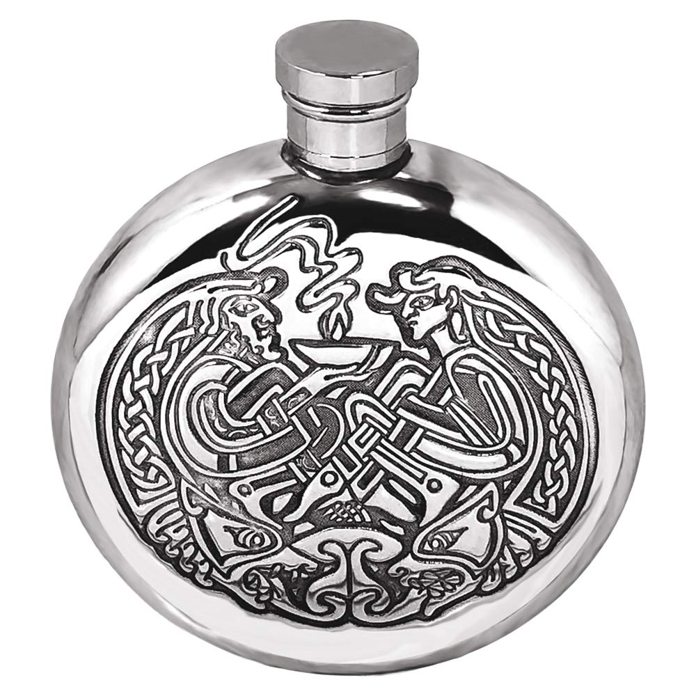 English Pewter Company 6oz Round Celtic Pewter Hip Flask [SF248]