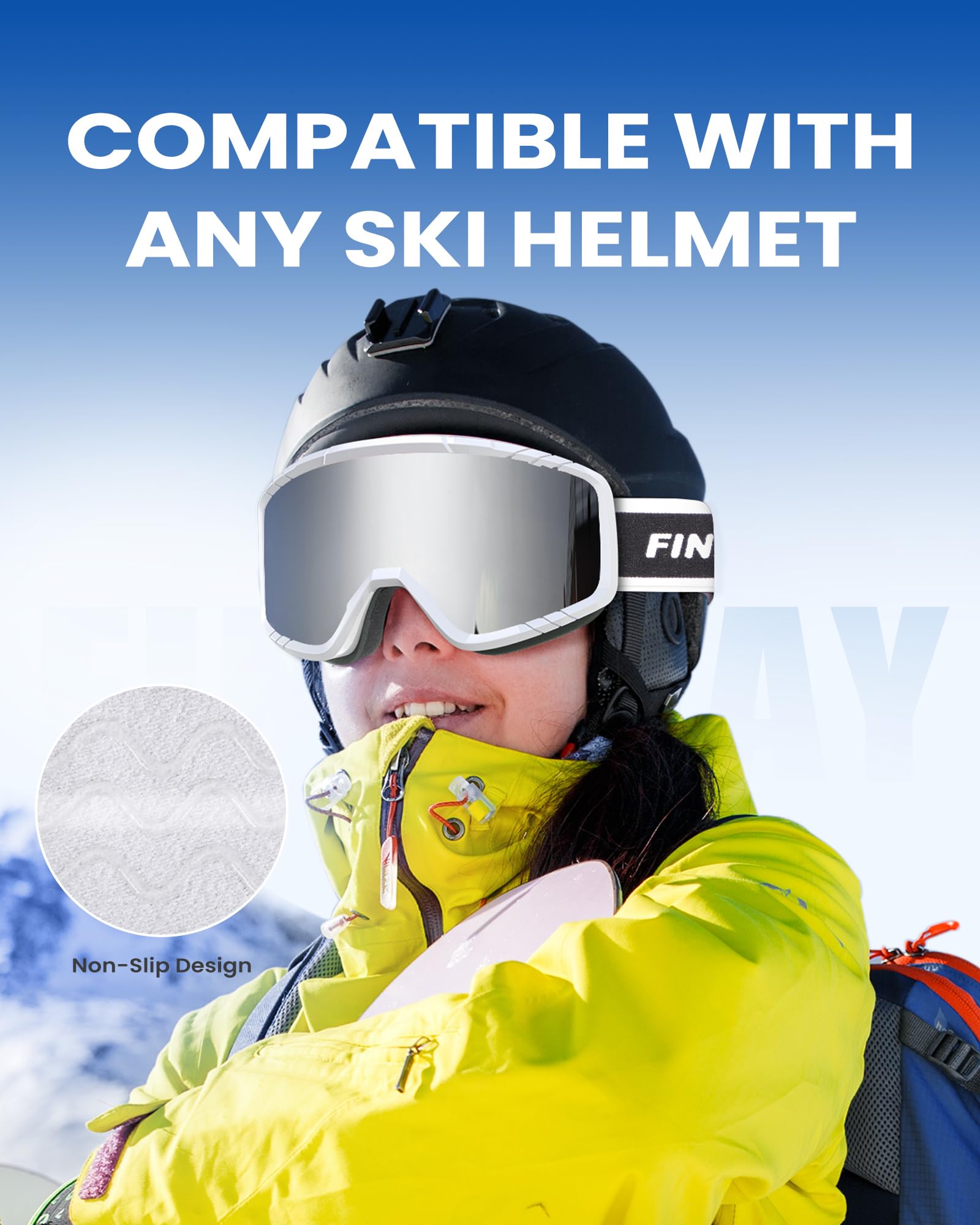 Findway Maschera da Sci, Occhiali da Sci per Uomo Donna Teenager OTG Maschere Sci, 100% Anti-UV Maschera Sci, Anti Nebbia, Adatto a Snowboard, Motocross e Altri Sport Invernali
