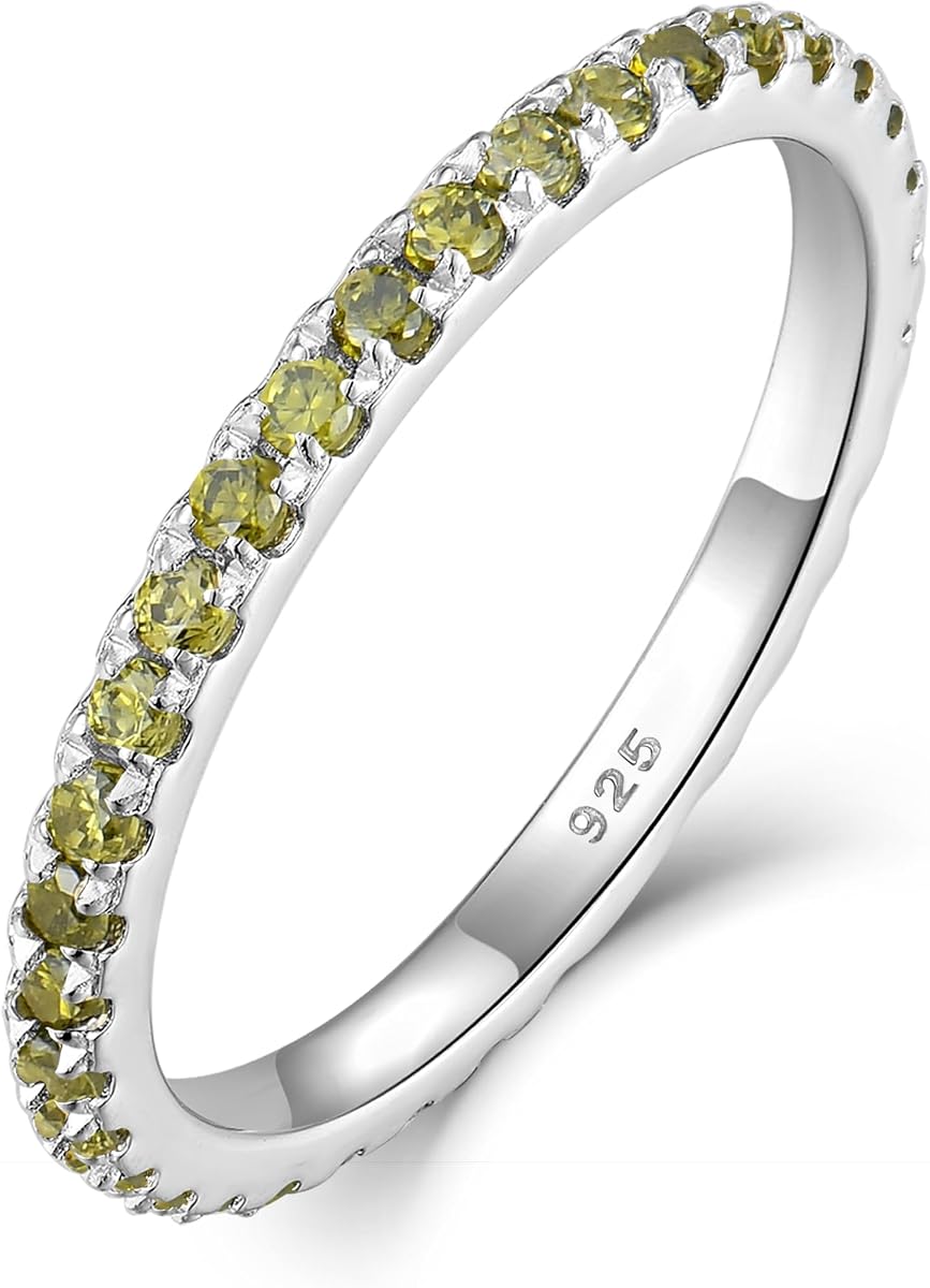 YL Stackable Ring 925 Sterling Silver Wedding Eternity Bands Birthstone Stacking Rings for Women