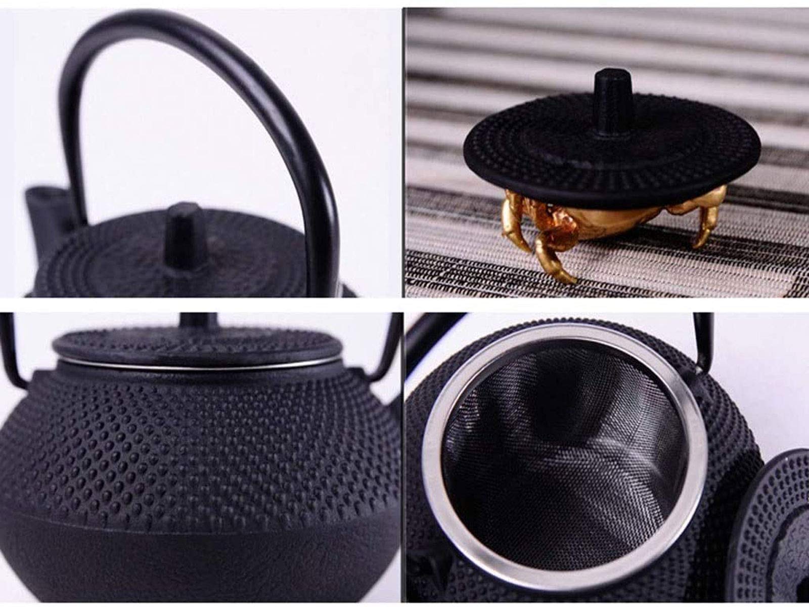 Bester Japanischer Gusseisen-teekanne Mit Infuser Für Lose Blatt-Tee- Und Teebeutel, Tetetubin Tee-Kessel-kocher-kocher-Safe 0.3l(Color:Schwarz)
